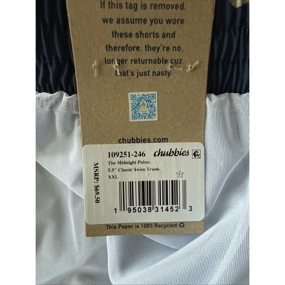 Chubbies The Midnight Swim Trunks Men's 2XL Blue‎ Palms Lined 5.5